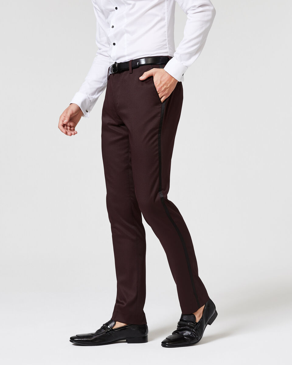 Slim Stretch Satin Side Stripe Tuxedo Pant, Burgundy, hi-res